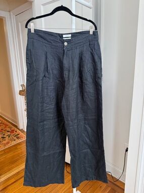 Halston Black 100% Linen Wide-Leg Pants